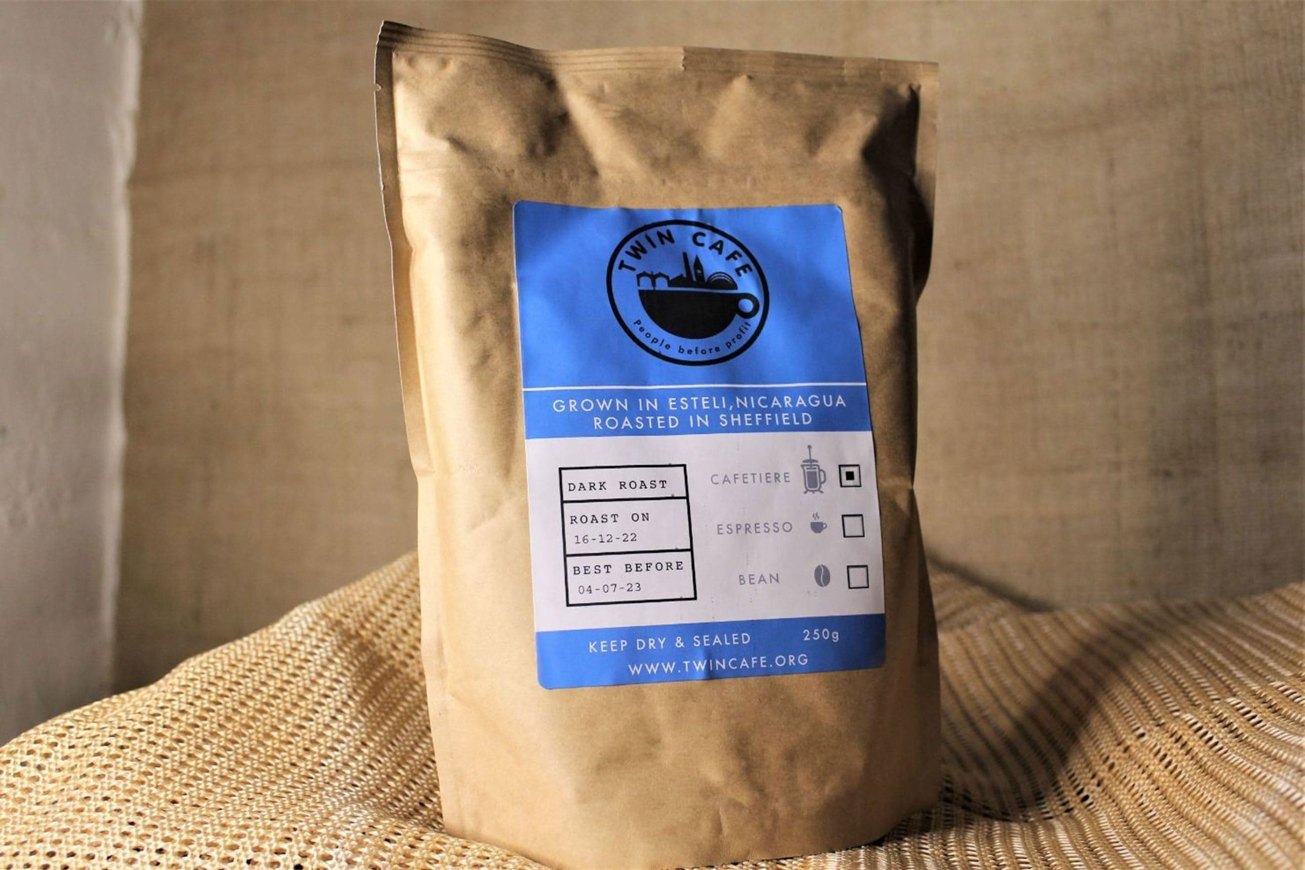 Twin Cafe Coffee, Dark Roast, Ground for Cafetiere 250g
