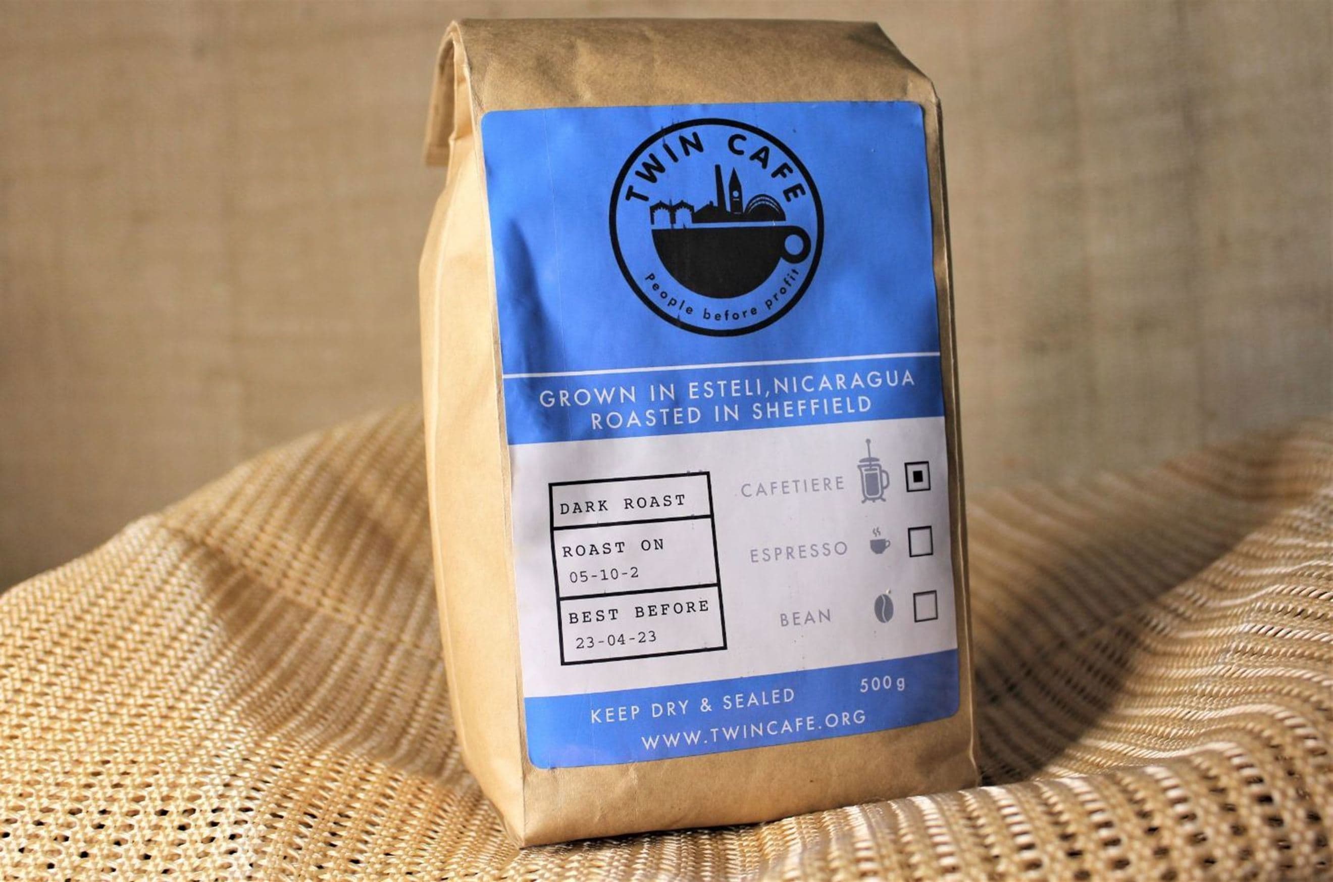 Twin Cafe Coffee, Dark Roast, Ground for Cafetiere 500g